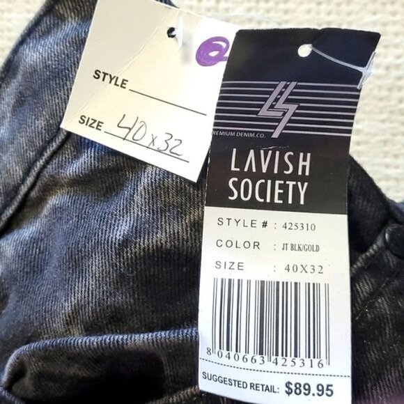 Lavish‎ Society Jet Black Gold Original Distressed Sz 40x32 Jeans w Pockets - Picture 6 of 9